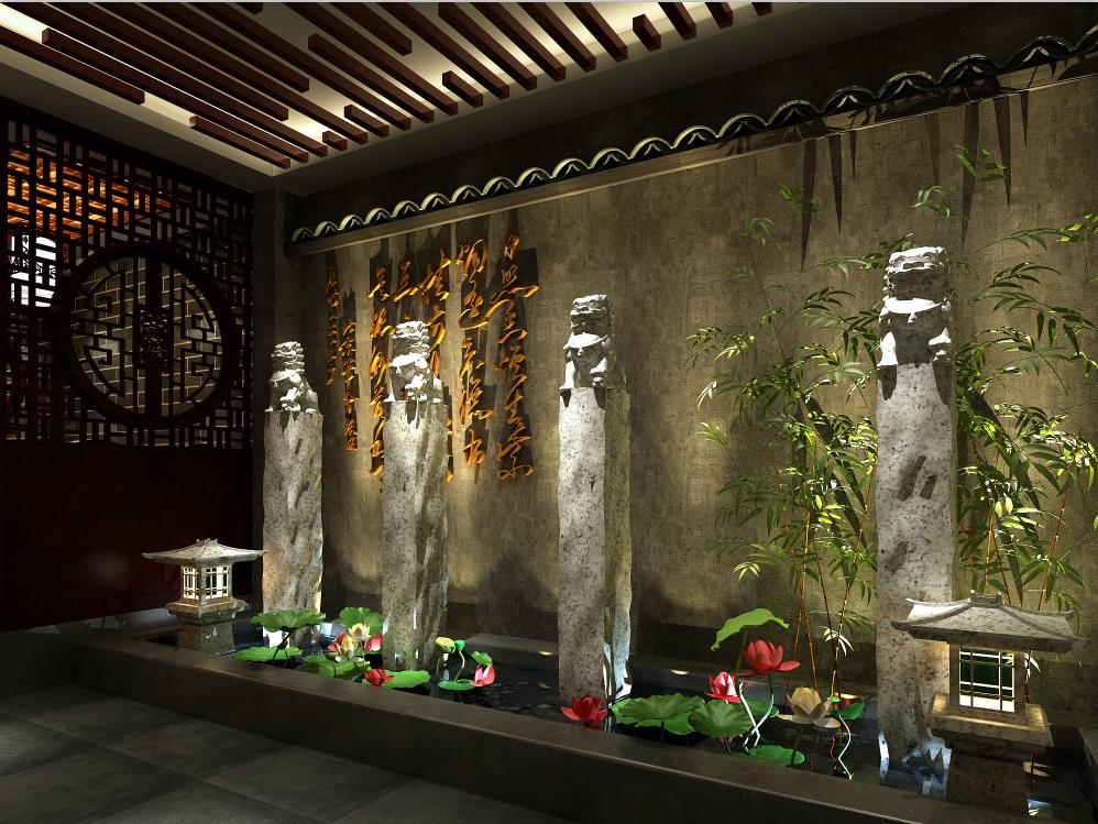 中式茶館背景墻裝修效果圖